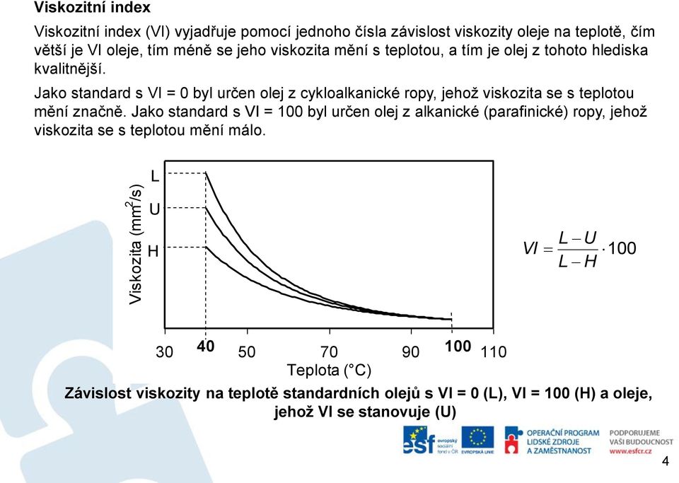 Jako standard s VI = 0 byl určen olej z cykloalkanické ropy, jehož viskozita se s teplotou mění značně.