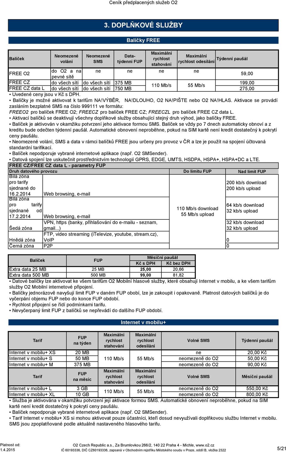 paušál FREE O2 do O2 a na ne ne ne ne pevné sítě 59, FREE CZ do všech sítí do všech sítí 375 MB 199, 11 Mb/s 55 Mb/s FREE CZ data L do všech sítí do všech sítí 75 MB 275, Uvedené ceny jsou v.