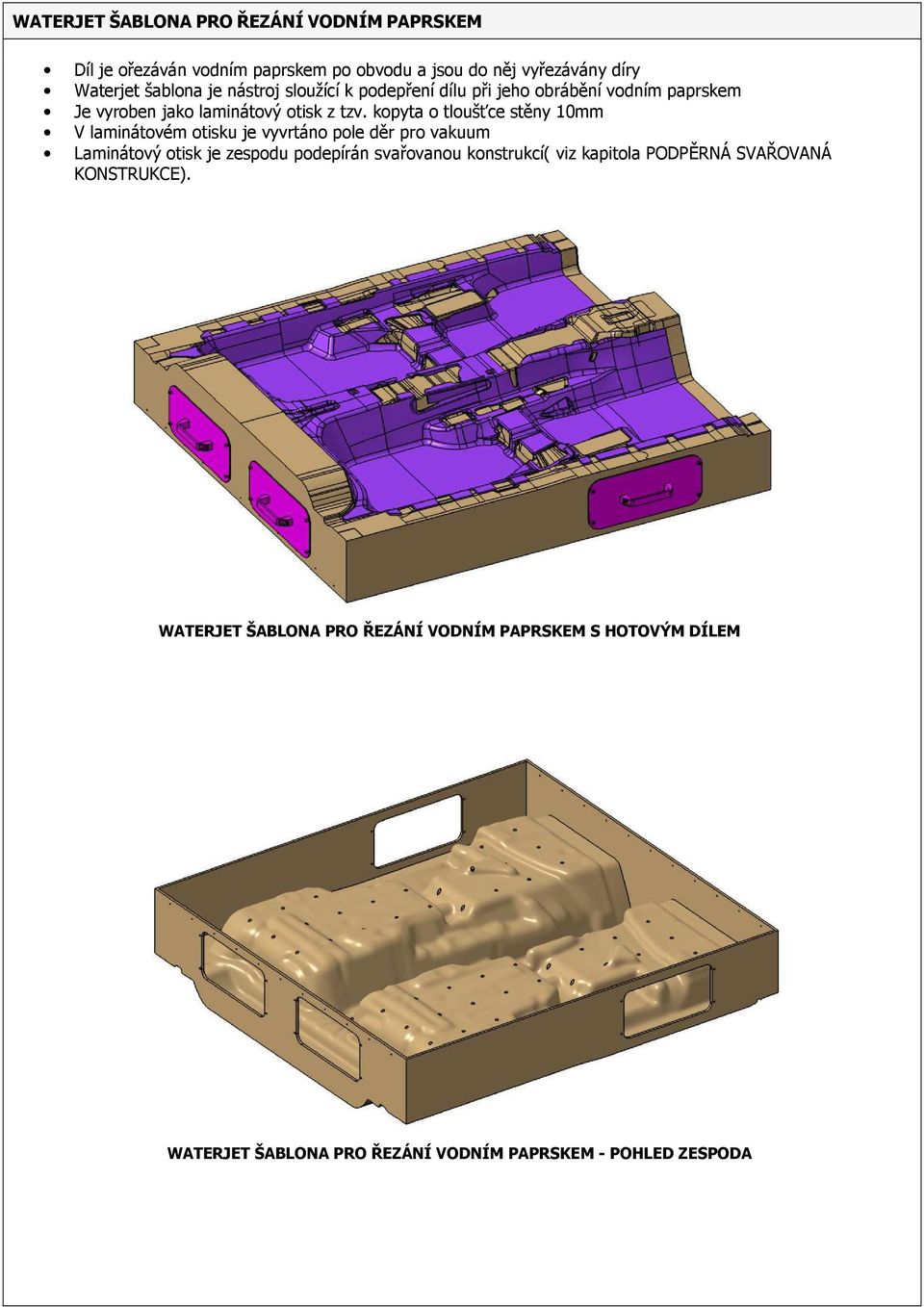 kopyta o tloušťce stěny 10mm V laminátovém otisku je vyvrtáno pole děr pro vakuum Laminátový otisk je zespodu podepírán svařovanou