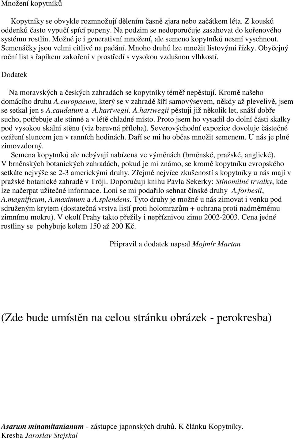 Obyčejný roční list s řapíkem zakoření v prostředí s vysokou vzdušnou vlhkostí. Dodatek Na moravských a českých zahradách se kopytníky téměř nepěstují. Kromě našeho domácího druhu A.