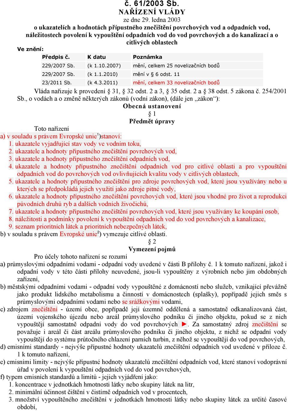 oblastech Ve znění: Předpis č. K datu Poznámka 9/007 Sb. (k 1.10.007) mění, celkem 5 novelizačních bodů 9/007 Sb. (k 1.1.010) mění v 6 odst. 11 3/