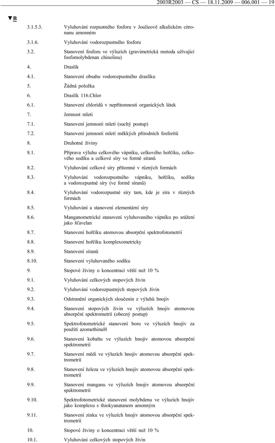 2. Stanovení jemnosti mletí měkkých přírodních fosforitů 8. Druhotné živiny 8.1. Příprava výluhu celkového vápníku, celkového hořčíku, celkového sodíku a celkové síry ve formě síranů 8.2. Vyluhování celkové síry přítomné v různých formách 8.