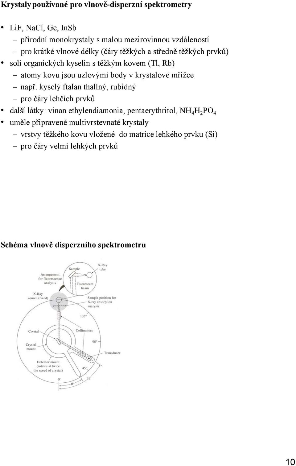 např. kyselý ftalan thallný, rubidný pro čáry lehčích prvků další látky: vinan ethylendiamonia, pentaerythritol, NH 4 H 2 PO 4 uměle připravené