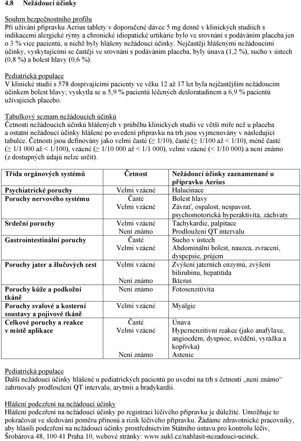 Nejčastěji hlášenými nežádoucími účinky, vyskytujícími se častěji ve srovnání s podáváním placeba, byly únava (1,2 %), sucho v ústech (0,8 %) a bolest hlavy (0,6 %).