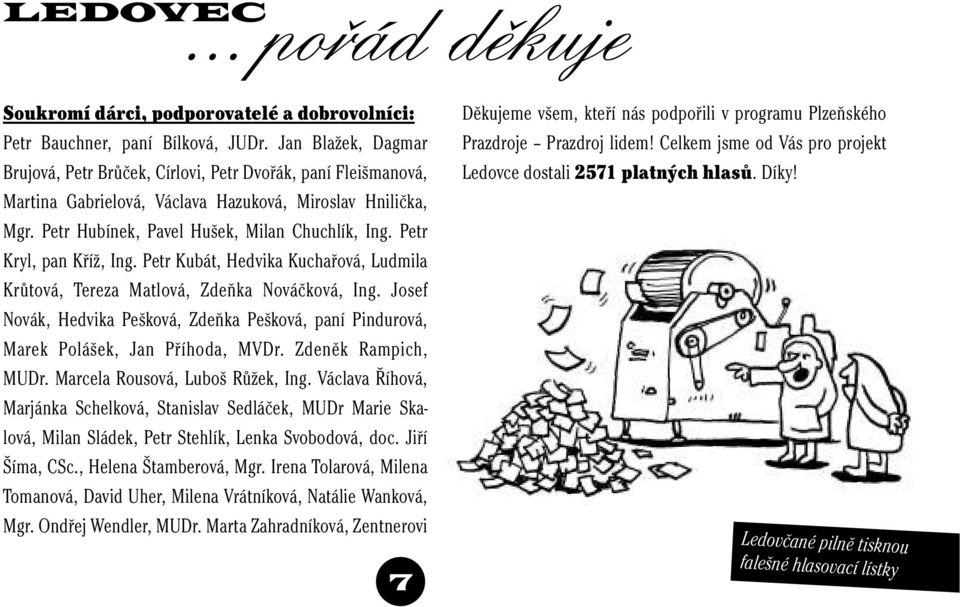 Petr Kryl, pan Kříž, Ing. Petr Kubát, Hedvika Kuchařová, Ludmila Krůtová, Tereza Matlová, Zdeňka Nováčková, Ing.