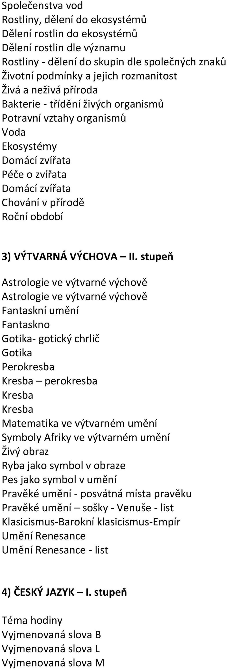 stupeň Astrologie ve výtvarné výchově Astrologie ve výtvarné výchově Fantaskní umění Fantaskno Gotika- gotický chrlič Gotika Perokresba Kresba perokresba Kresba Kresba Matematika ve výtvarném umění