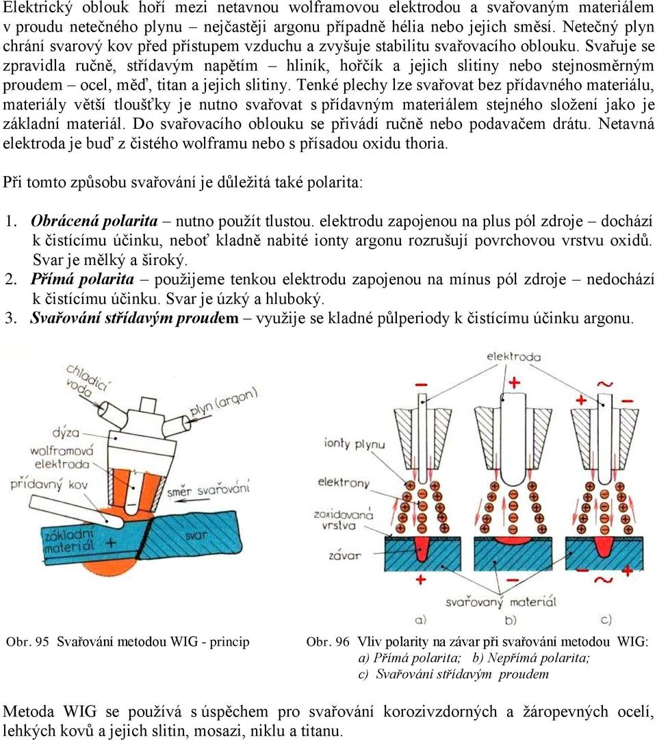 Svařuje se zpravidla ručně, střídavým napětím hliník, hořčík a jejich slitiny nebo stejnosměrným proudem ocel, měď, titan a jejich slitiny.