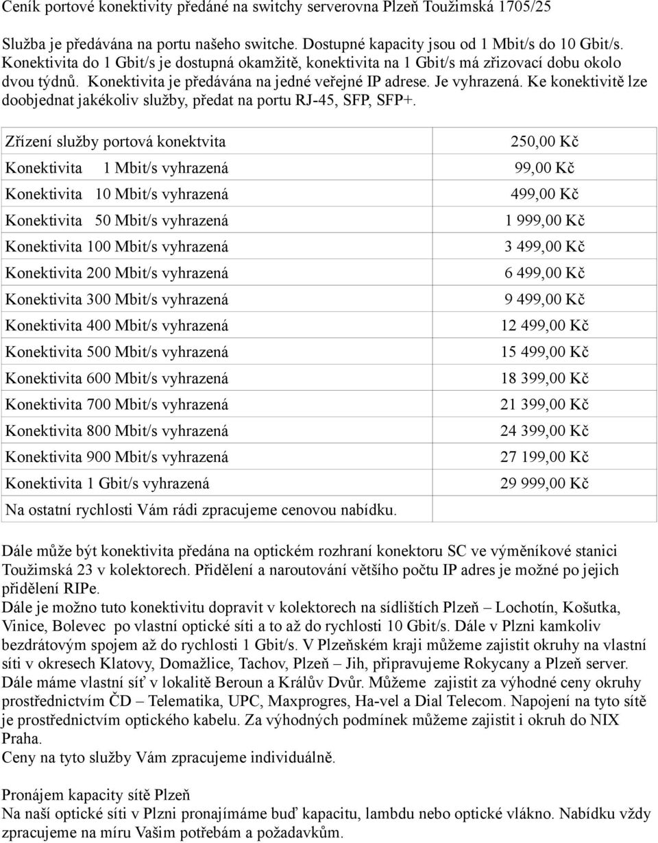 Ke konektivitě lze doobjednat jakékoliv služby, předat na portu RJ-45, SFP, SFP+.