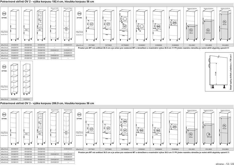 O2601 O2602 O2603 Prostor pro MT má svìtlost cm a je urèen pro vestavné MT s rámeèkem o maximální výšce 38. cm!!! Pøi jiném rozmìru rámeèku je nutné skøíò atypicky upravit!