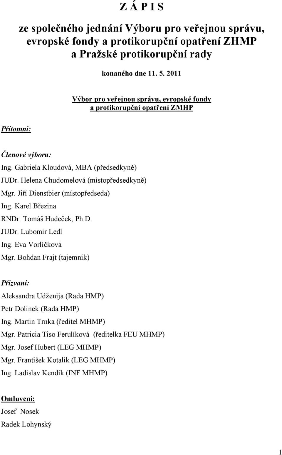 Jiří Dienstbier (místopředseda) Ing. Karel Březina RNDr. Tomáš Hudeček, Ph.D. JUDr. Lubomír Ledl Ing. Eva Vorlíčková Mgr.