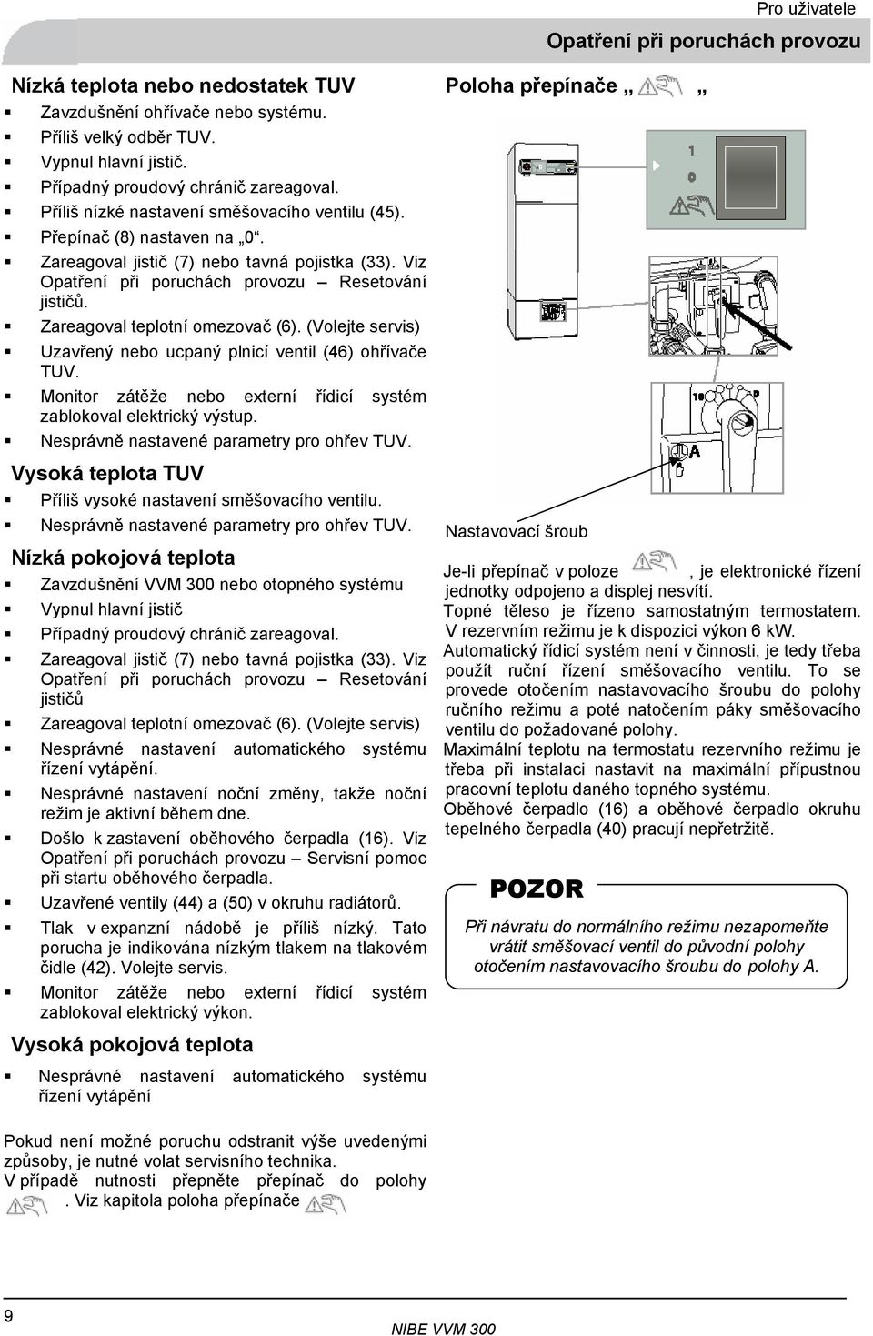 Zareagoval teplotní omezovač (6). (Volejte servis) Uzavřený nebo ucpaný plnicí ventil (46) ohřívače TUV. Monitor zátěže nebo externí řídicí systém zablokoval elektrický výstup.