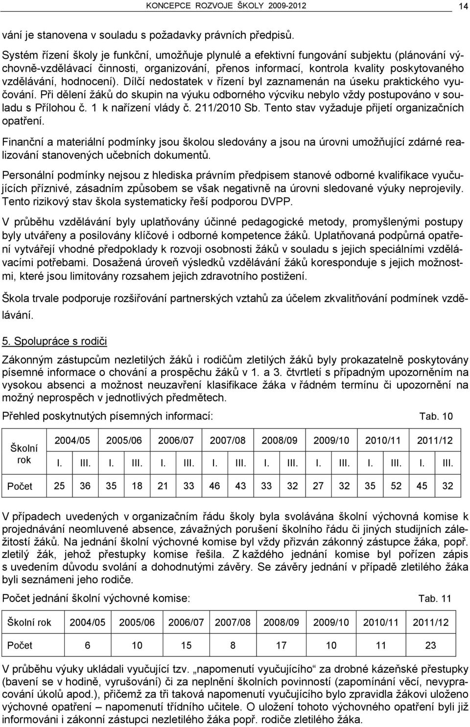 hodnocení). Dílčí nedostatek v řízení byl zaznamenán na úseku praktického vyučování. Při dělení žáků do skupin na výuku odborného výcviku nebylo vždy postupováno v souladu s Přílohou č.