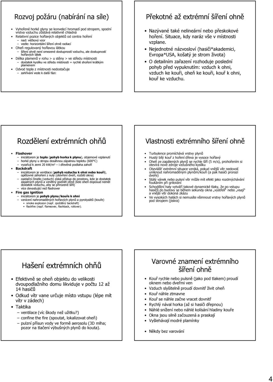 plamenů v rohu > u stěny > ve středu místnosti dostatek kyslíku ve středu místnosti = rychlé shoření krátkým plamenem Odvod tepla z místnosti nedostačuje zahřívání vede k další fázi: Nazývané také