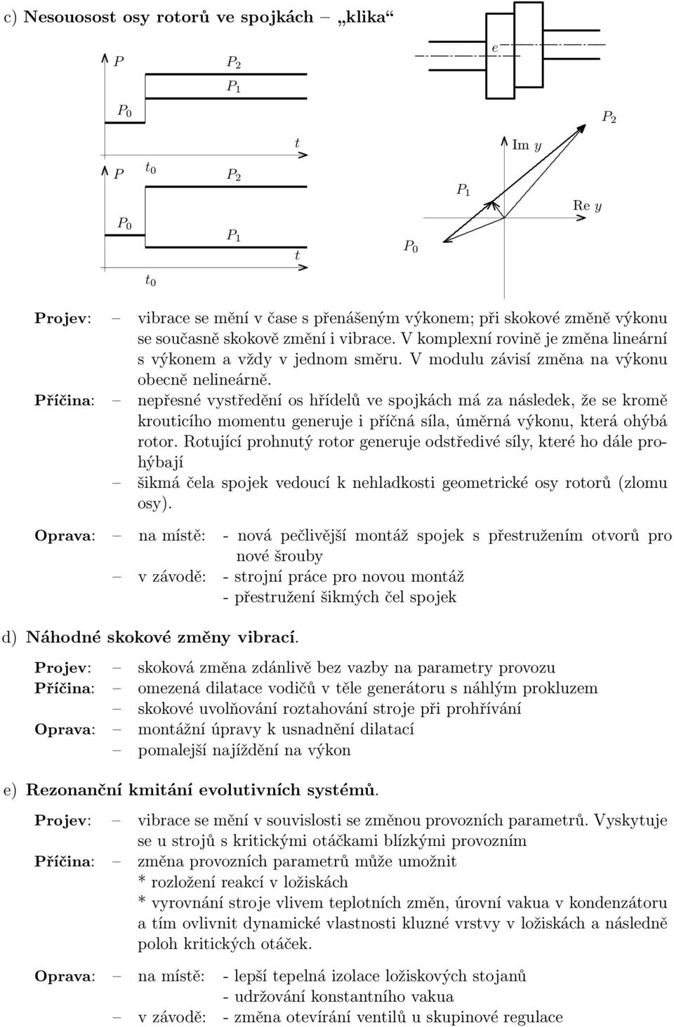 momenu generuje i příčná síla, úměrná výkonu, kerá ohýbá roor Roující prohnuý roor generuje odsředivé síly, keré ho dále prohýbají šikmá čela spojek vedoucí k nehladkosi geomerické osy roorů (zlomu