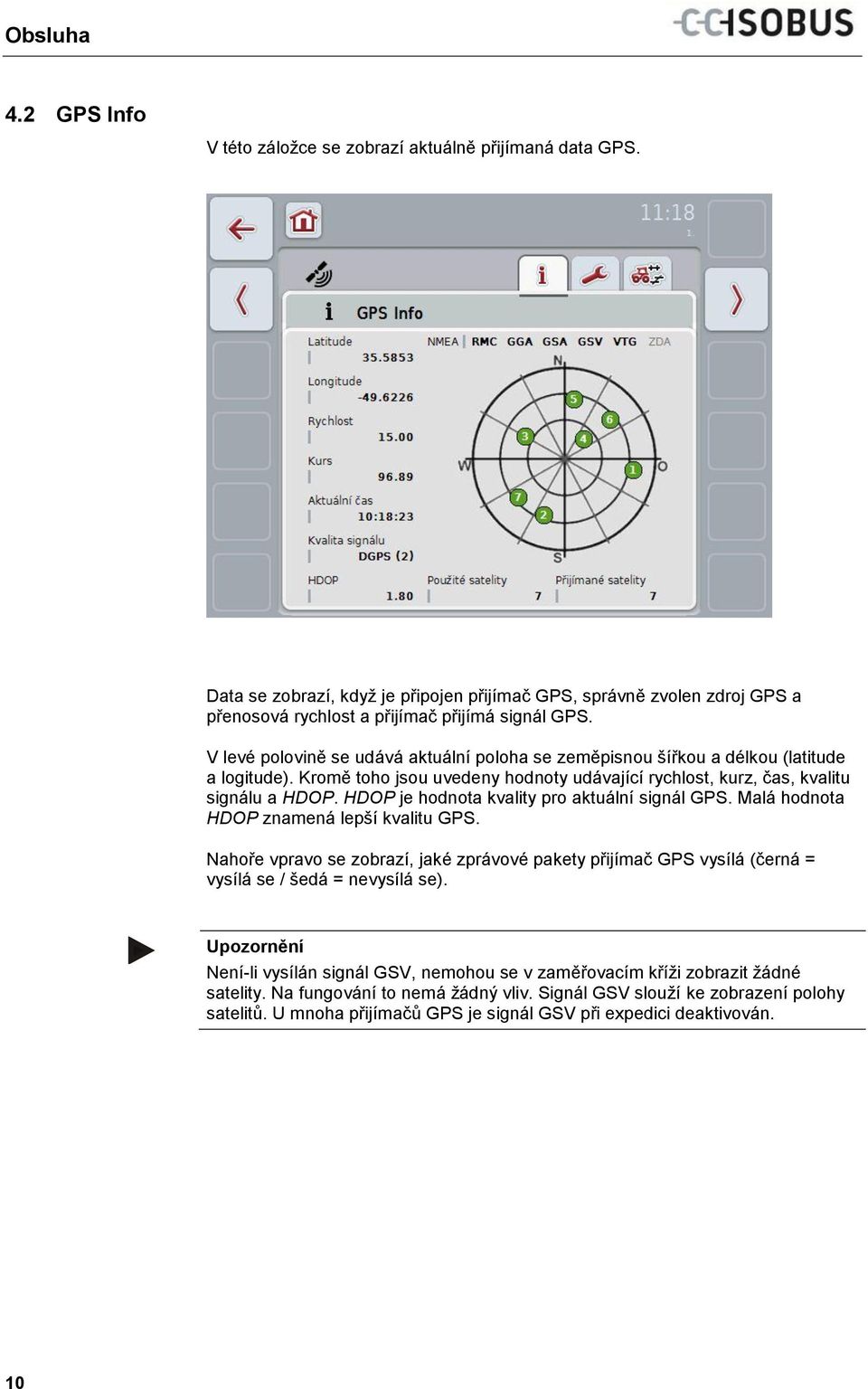 HDOP je hodnota kvality pro aktuální signál GPS. Malá hodnota HDOP znamená lepší kvalitu GPS.