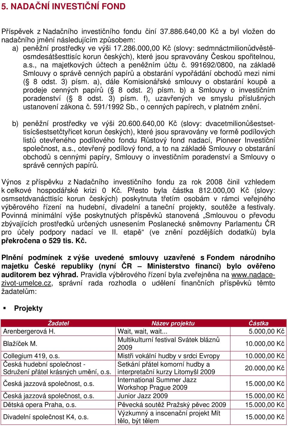 991692/0800, na základě Smlouvy o správě cenných papírů a obstarání vypořádání obchodů mezi nimi ( 8 odst. 3) písm. a), dále Komisionářské smlouvy o obstarání koupě a prodeje cenných papírů ( 8 odst.