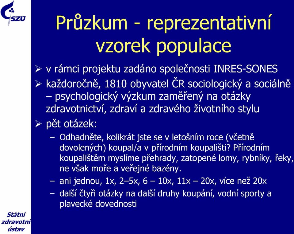 roce (včetně dovolených) koupal/a v přírodním koupališti?