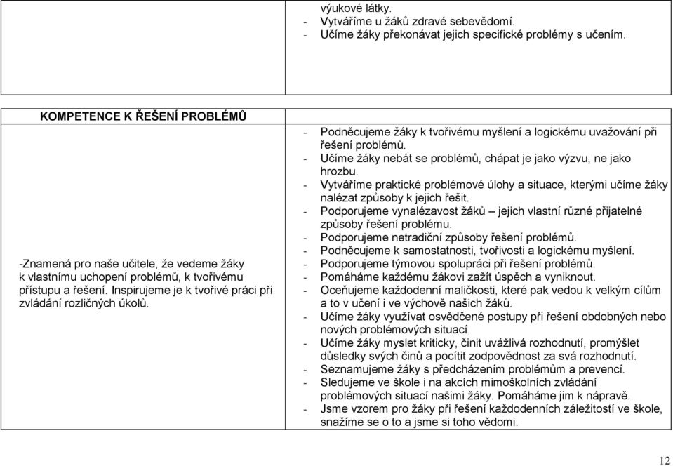 - Podněcujeme ţáky k tvořivému myšlení a logickému uvaţování při řešení problémů. - Učíme ţáky nebát se problémů, chápat je jako výzvu, ne jako hrozbu.