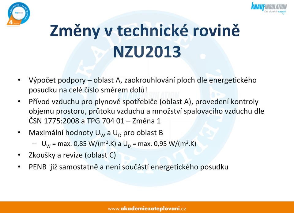 Přívod vzduchu pro plynové spotřebiče (oblast A), provedení kontroly objemu prostoru, průtoku vzduchu a množství