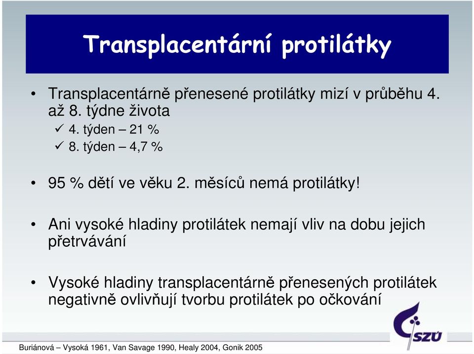 Ani vysoké hladiny protilátek nemají vliv na dobu jejich přetrvávání Vysoké hladiny transplacentárně