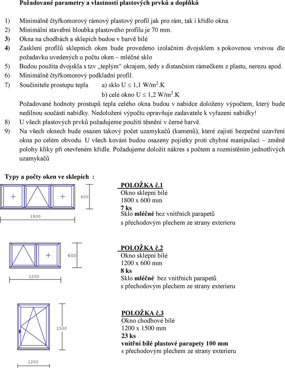 použita dvojskla s tzv teplým okrajem, tedy s distančním rámečkem z plastu, nerezu apod. 6) Minimálně čtyřkomorový podkladní profil. 7) Součinitele prostupu tepla a) sklo U 1,1 W/m 2.