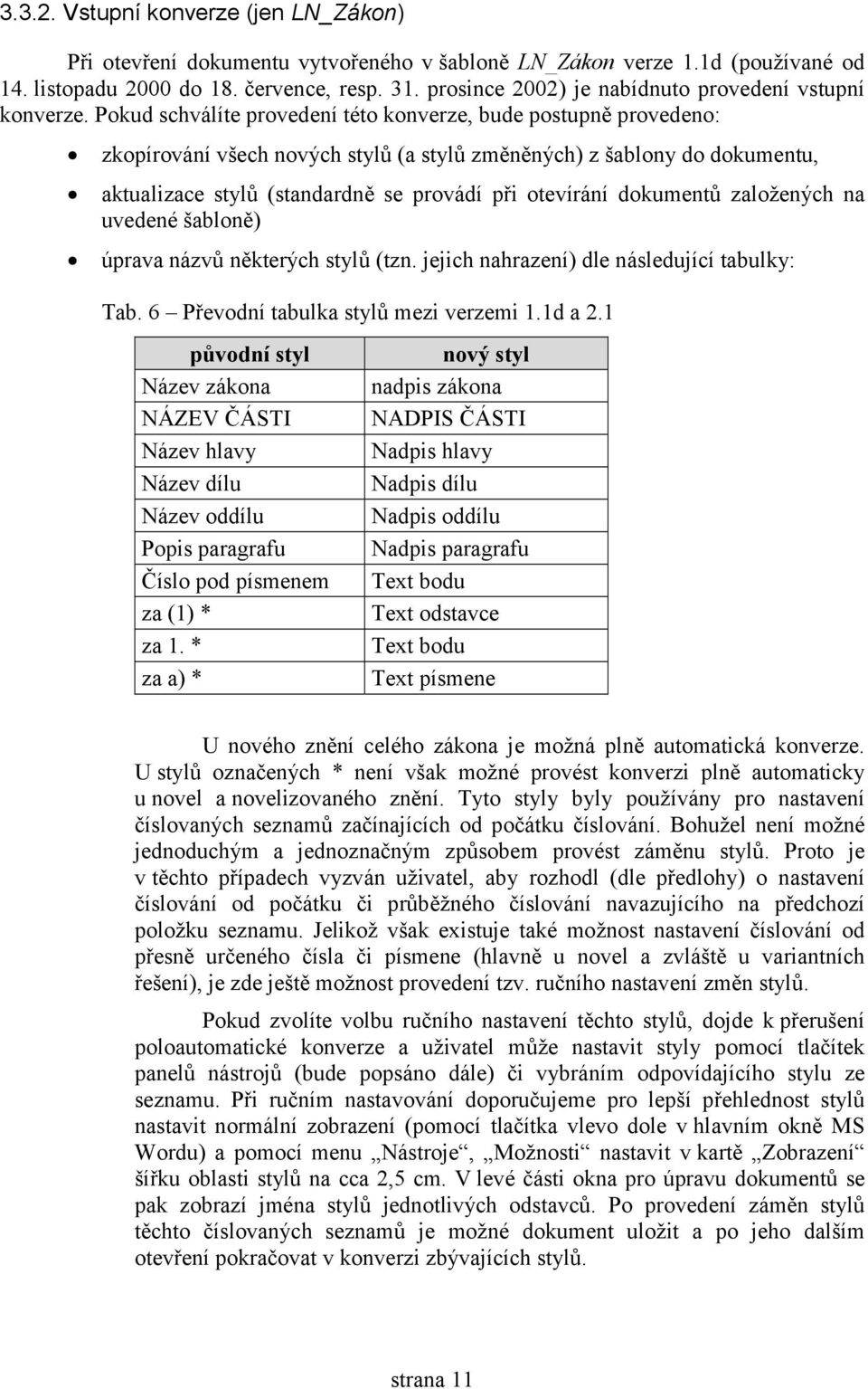 Pokud schválíte provedení této konverze, bude postupně provedeno: zkopírování všech nových stylů (a stylů změněných) z šablony do dokumentu, aktualizace stylů (standardně se provádí při otevírání