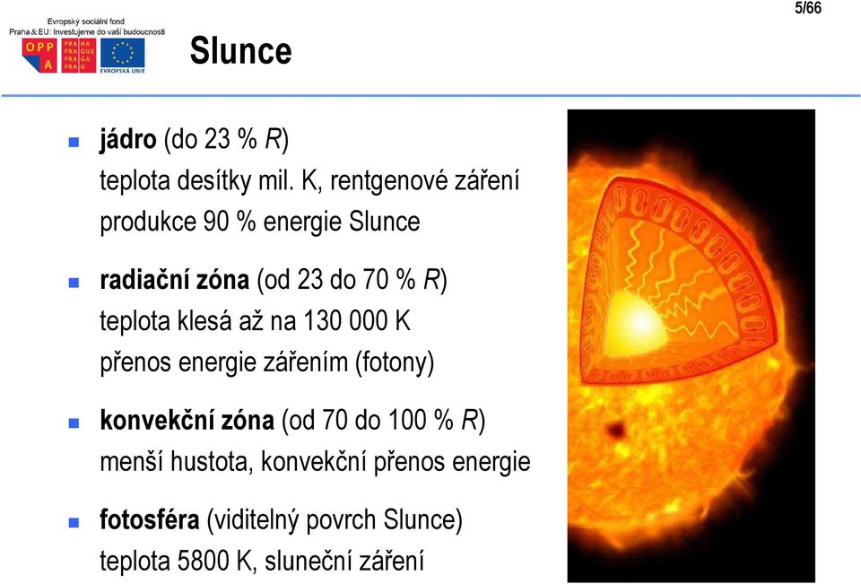 teplota klesá až na 130 000 K přenos energie zářením (fotony) konvekční zóna (od 70