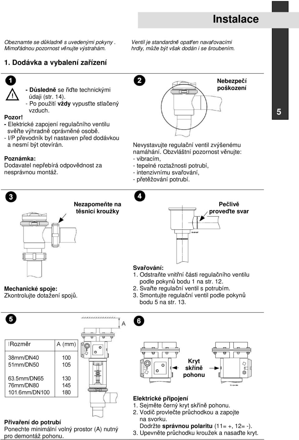 - Elektrické zapojení regulačního ventilu svěřte výhradně oprávněné osobě. - I/P převodník byl nastaven před dodávkou a nesmí být otevírán.