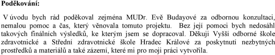 Bez její pomoci bych nedosáhl takových finálních výsledků, ke kterým jsem se dopracoval.