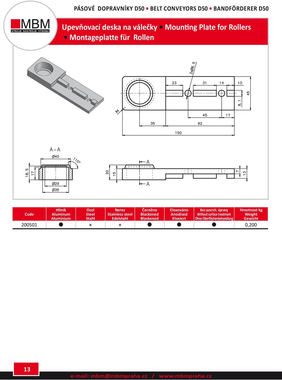 na válečky Mounting Plate for Rollers