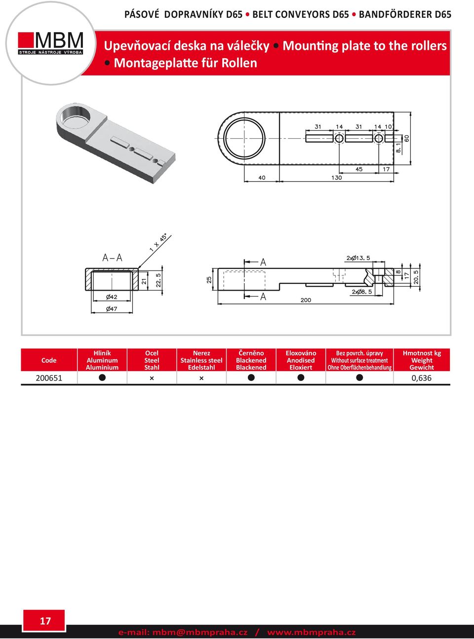 na válečky Mounting plate to the