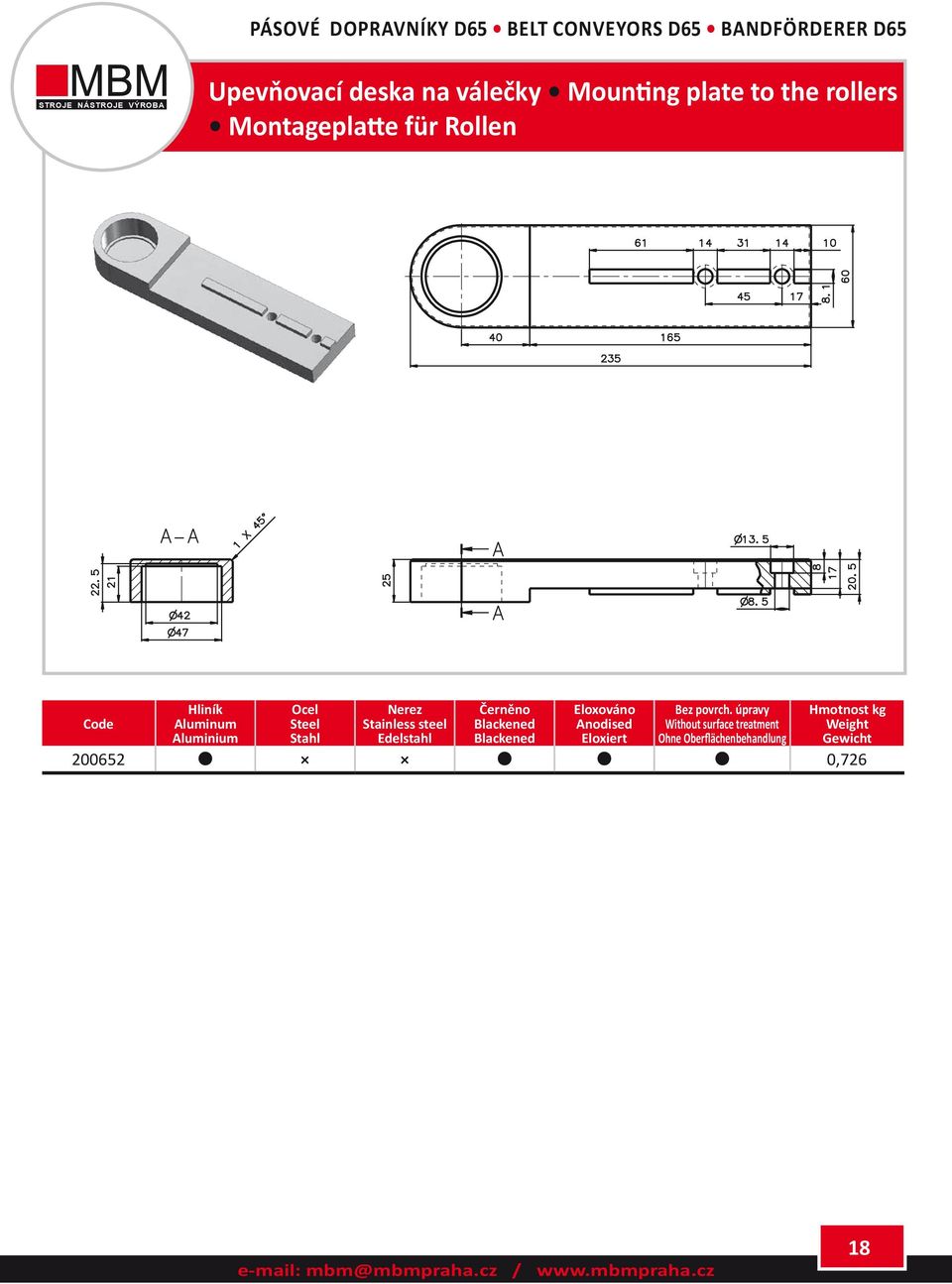 na válečky Mounting plate to the