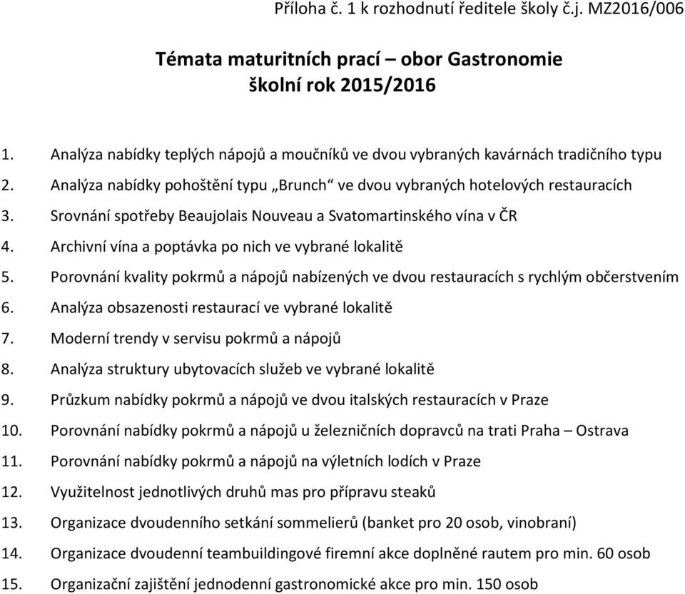 Srovnání spotřeby Beaujolais Nouveau a Svatomartinského vína v ČR 4. Archivní vína a poptávka po nich ve vybrané lokalitě 5.