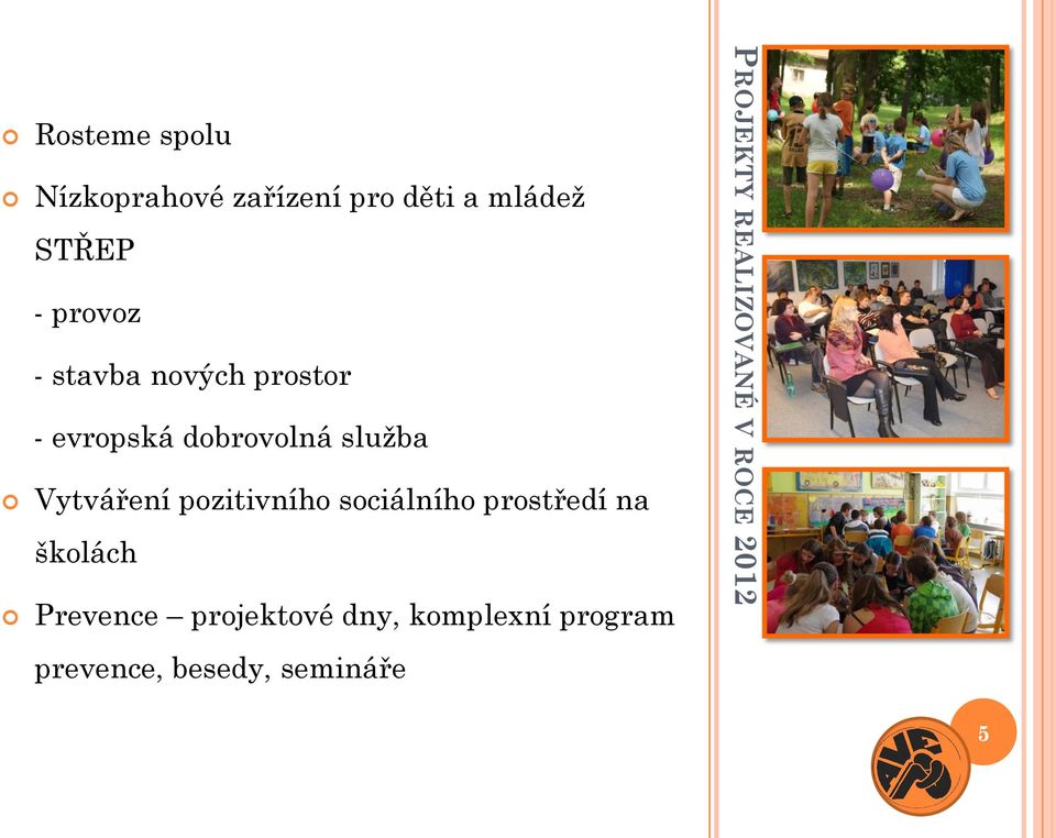 pozitivního sociálního prostředí na školách Prevence projektové dny,