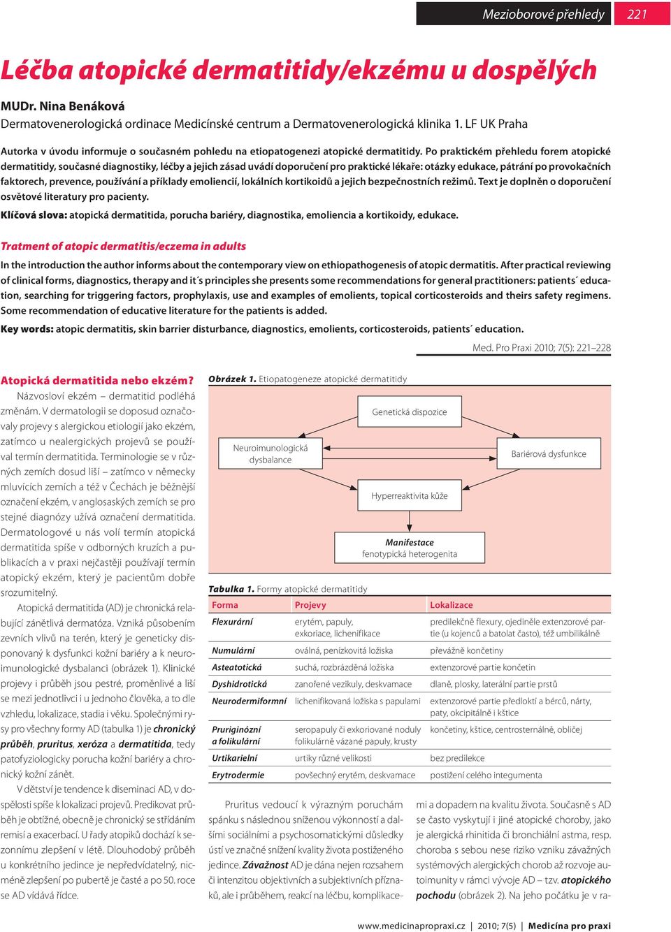 Po praktickém přehledu forem atopické dermatitidy, současné diagnostiky, léčby a jejich zásad uvádí doporučení pro praktické lékaře: otázky edukace, pátrání po provokačních faktorech, prevence,