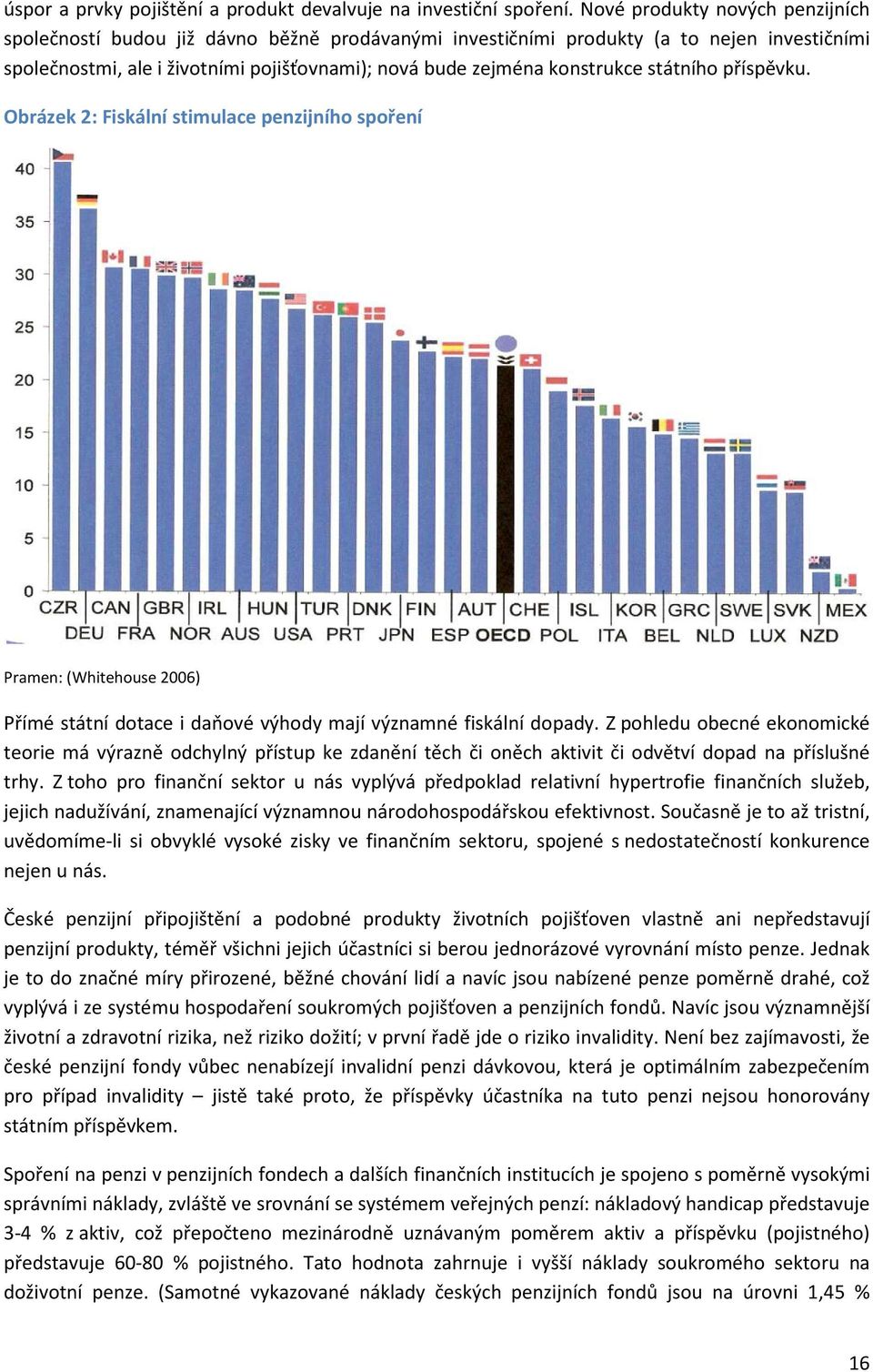 státního příspěvku. Obrázek 2: Fiskální stimulace penzijního spoření Pramen: (Whitehouse 2006) Přímé státní dotace i daňové výhody mají významné fiskální dopady.