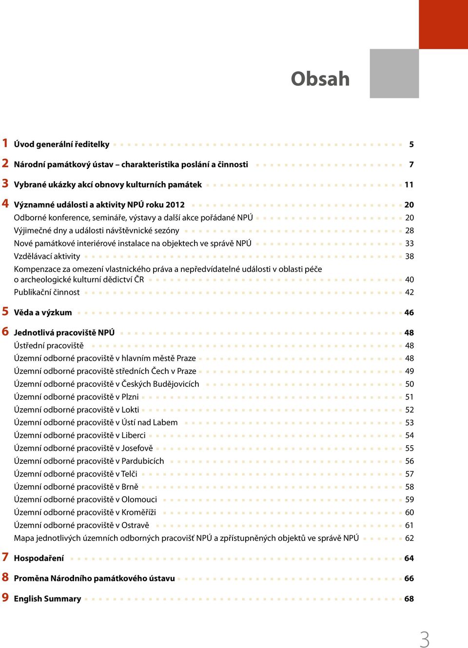 aktivity 38 Kompenzace za omezení vlastnického práva a nepředvídatelné události v oblasti péče o archeologické kulturní dědictví ČR 40 Publikační činnost 42 5 Věda a výzkum 46 6 Jednotlivá pracoviště