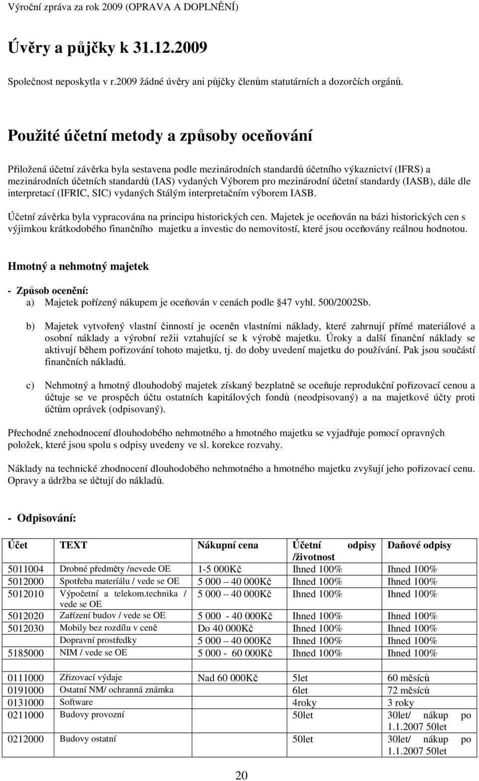 pro mezinárodní účetní standardy (IASB), dále dle interpretací (IFRIC, SIC) vydaných Stálým interpretačním výborem IASB. Účetní závěrka byla vypracována na principu historických cen.