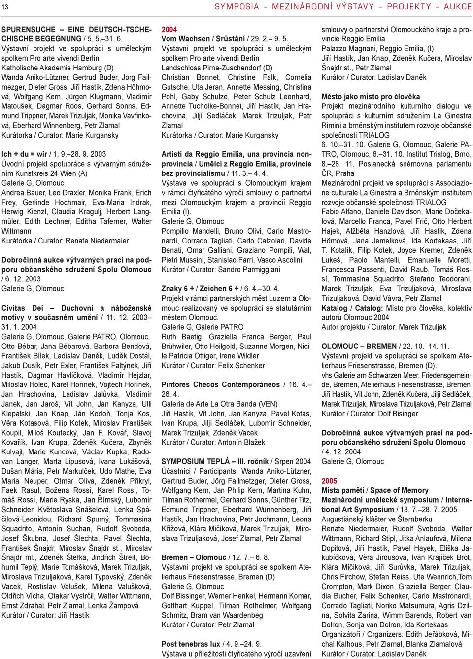 Höhmová, Wolfgang Kern, Jürgen Klugmann, Vladimír Matoušek, Dagmar Roos, Gerhard Sonns, Edmund Trippner, Marek Trizuljak, Monika Vavřinková, Eberhard Winnenberg, Petr Zlamal Kurátorka / Curator: