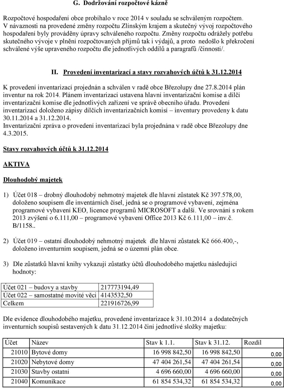 Změny rozpočtu odrážely potřebu skutečného vývoje v plnění rozpočtovaných příjmů tak i výdajů, a proto nedošlo k překročení schválené výše upraveného rozpočtu dle jednotlivých oddílů a paragrafů