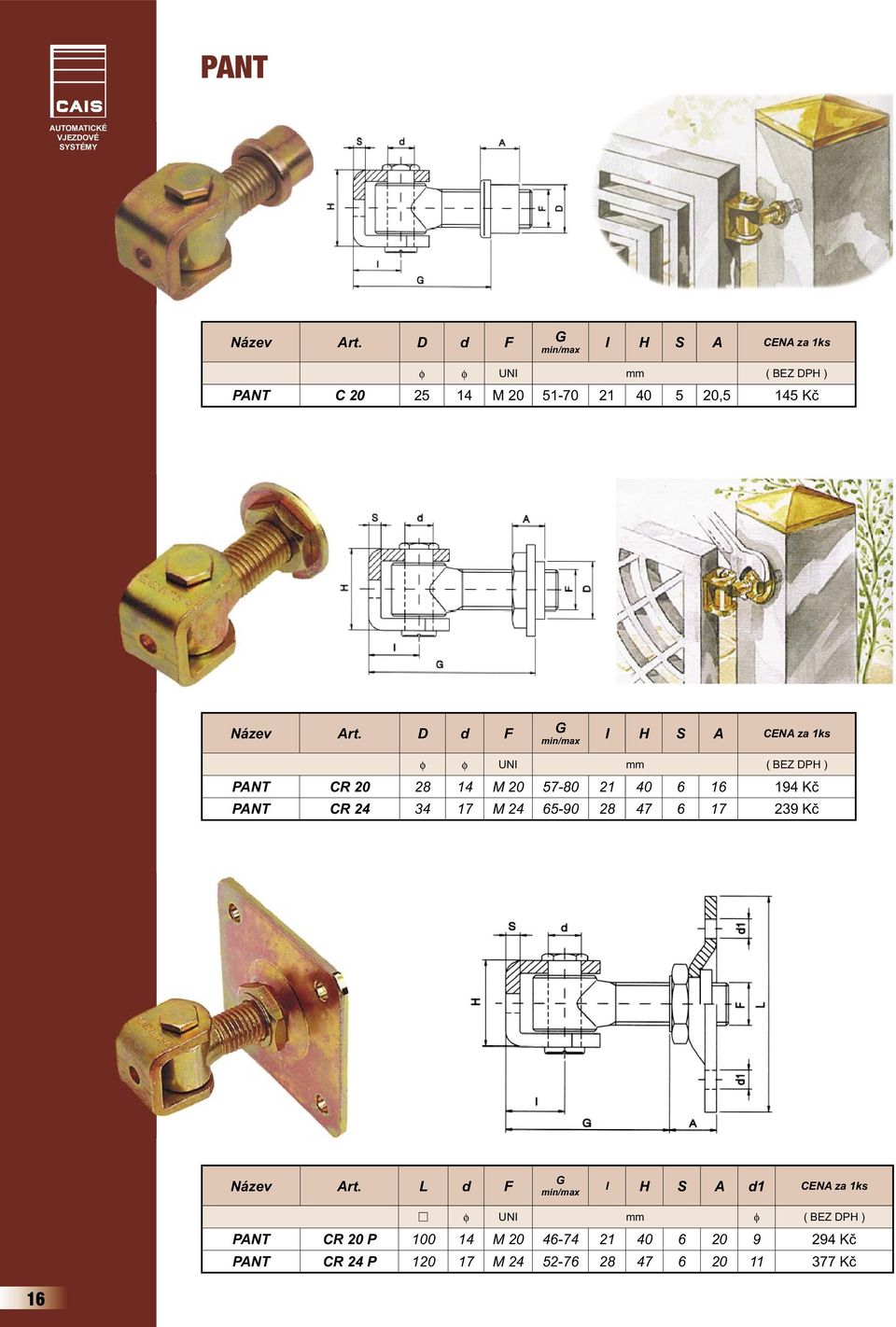 D d F G min/max I H S A CENA za 1ks φ φ UNI PANT CR 20 28 14 M 20 57-80 21 40 6 16 194 Kč PANT CR 24 34 17