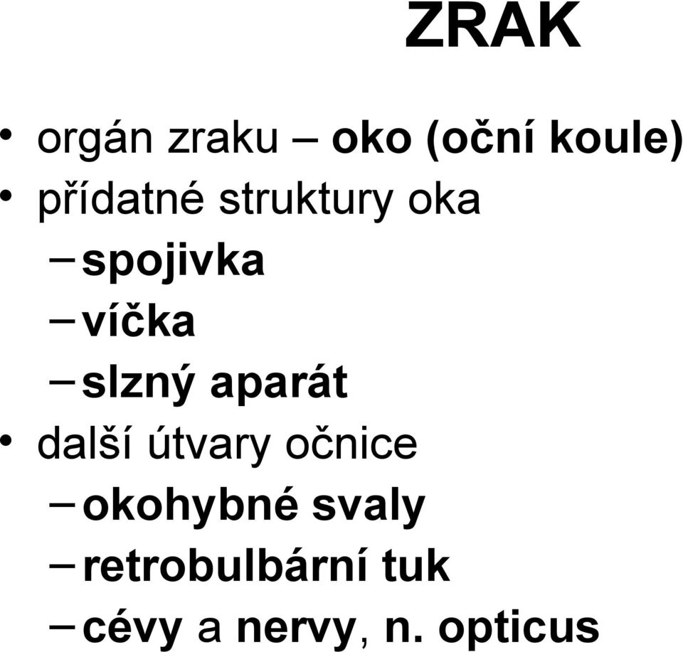 slzný aparát další útvary očnice