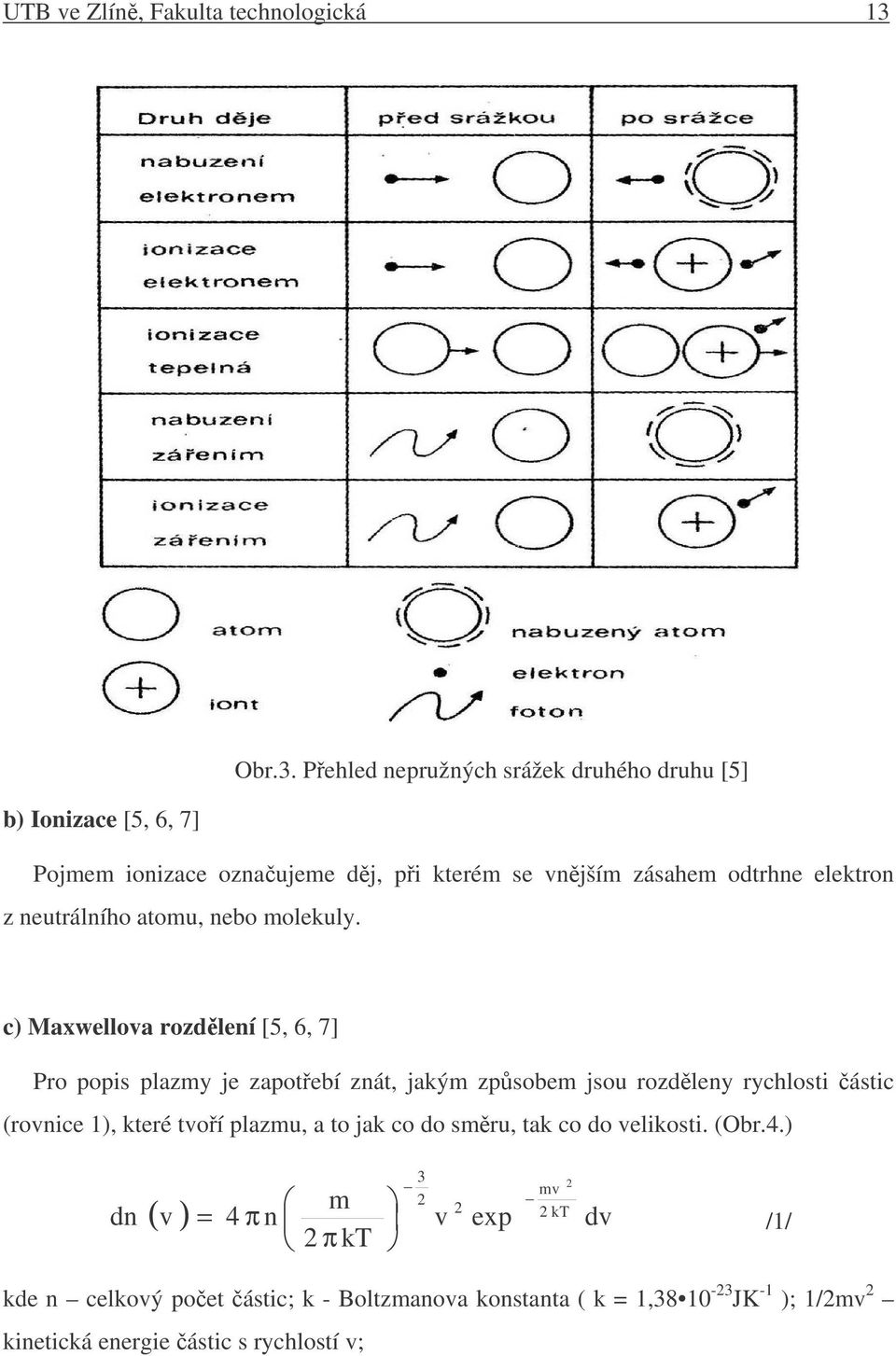 Pehled nepružných srážek druhého druhu [5] b) Ionizace [5, 6, 7] Pojmem ionizace oznaujeme dj, pi kterém se vnjším zásahem odtrhne elektron z