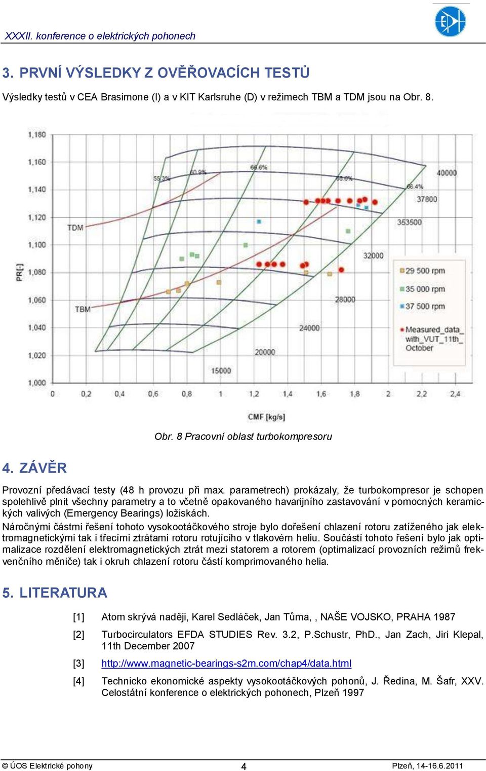 parametrech) prokázaly, že turbokompresor je schopen spolehlivě plnit všechny parametry a to včetně opakovaného havarijního zastavování v pomocných keramických valivých (Emergency Bearings) ložiskách.