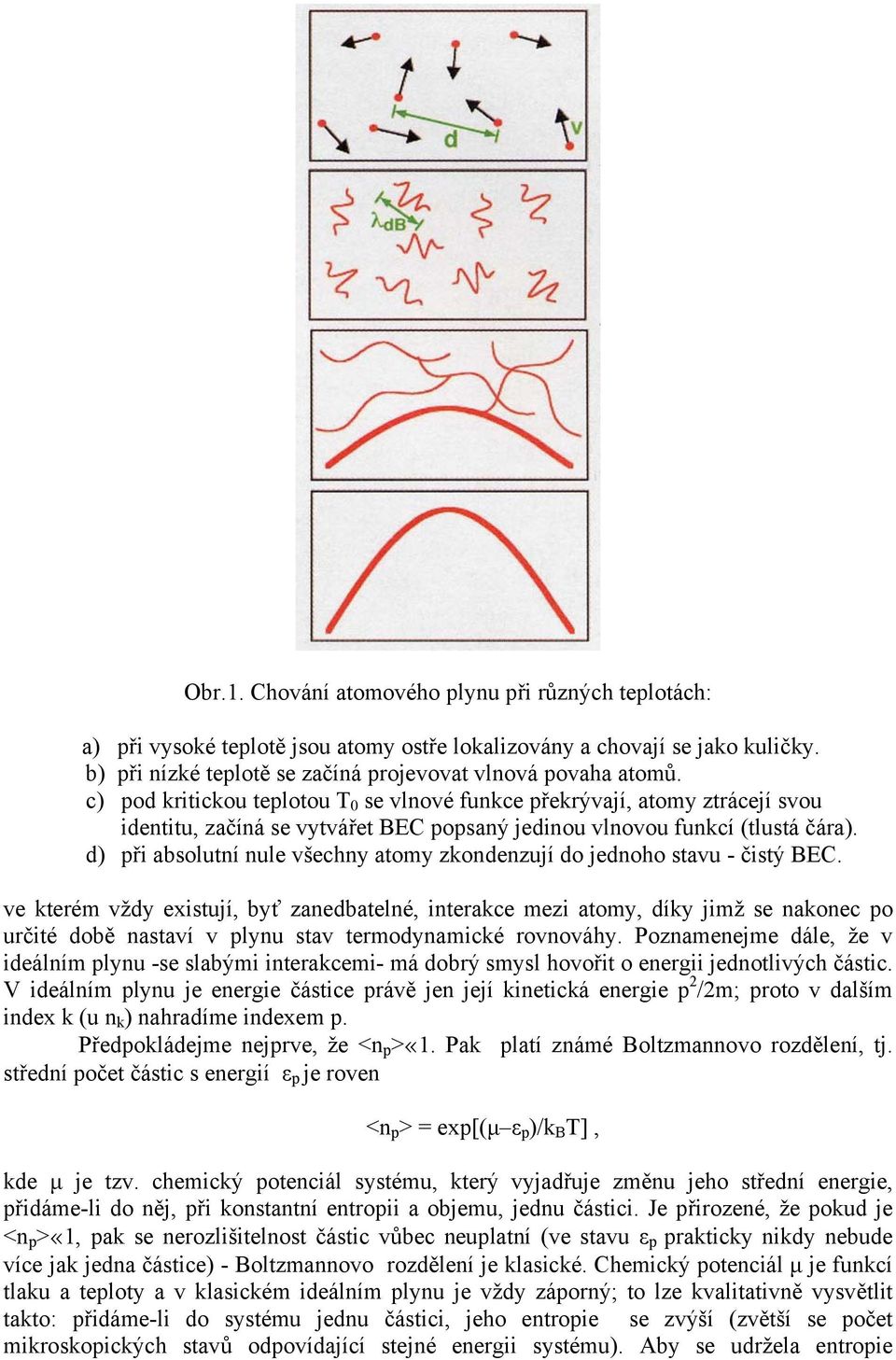 d) při absolutní nule všechny atomy zkondenzují do jednoho stavu - čistý BEC.