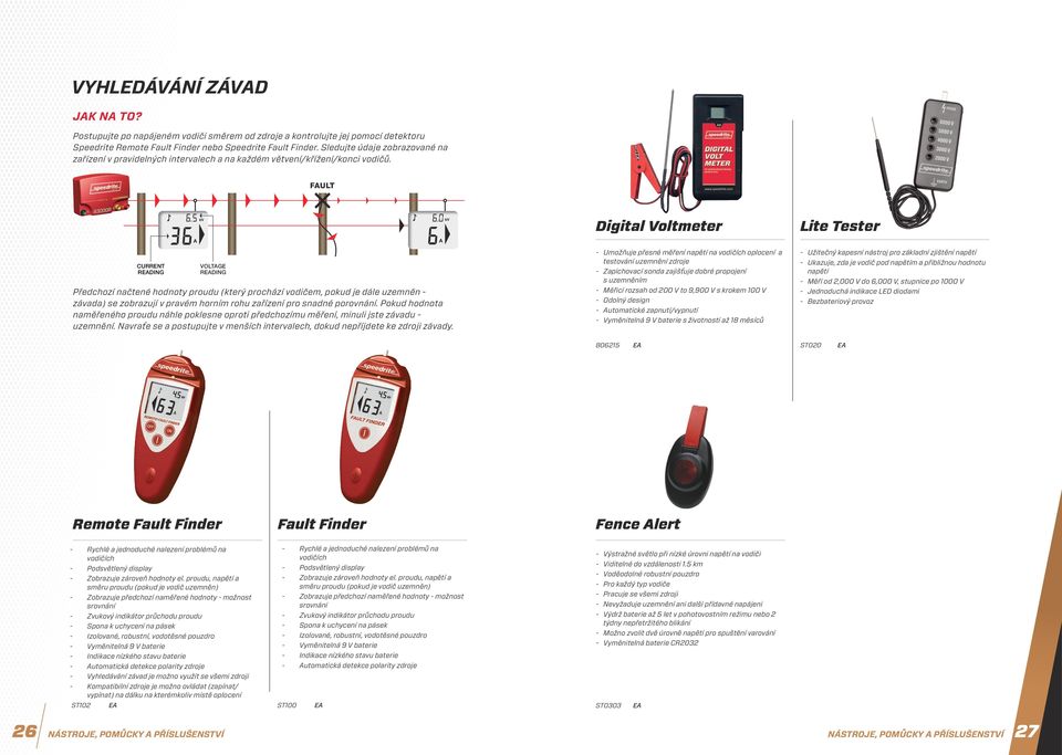 FAULT Digital Voltmeter Lite Tester CURRENT READING VOLTAGE READING Předchozí načtené hodnoty proudu (který prochází vodičem, pokud je dále uzemněn - závada) se zobrazují v pravém horním rohu