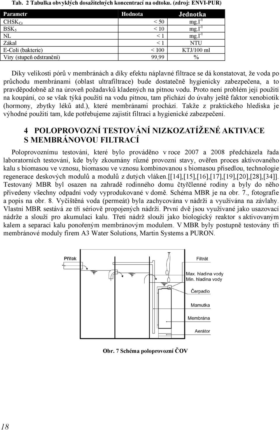 membránami (oblast ultrafiltrace) bude dostatečně hygienicky zabezpečena, a to pravděpodobně až na úroveň požadavků kladených na pitnou vodu.