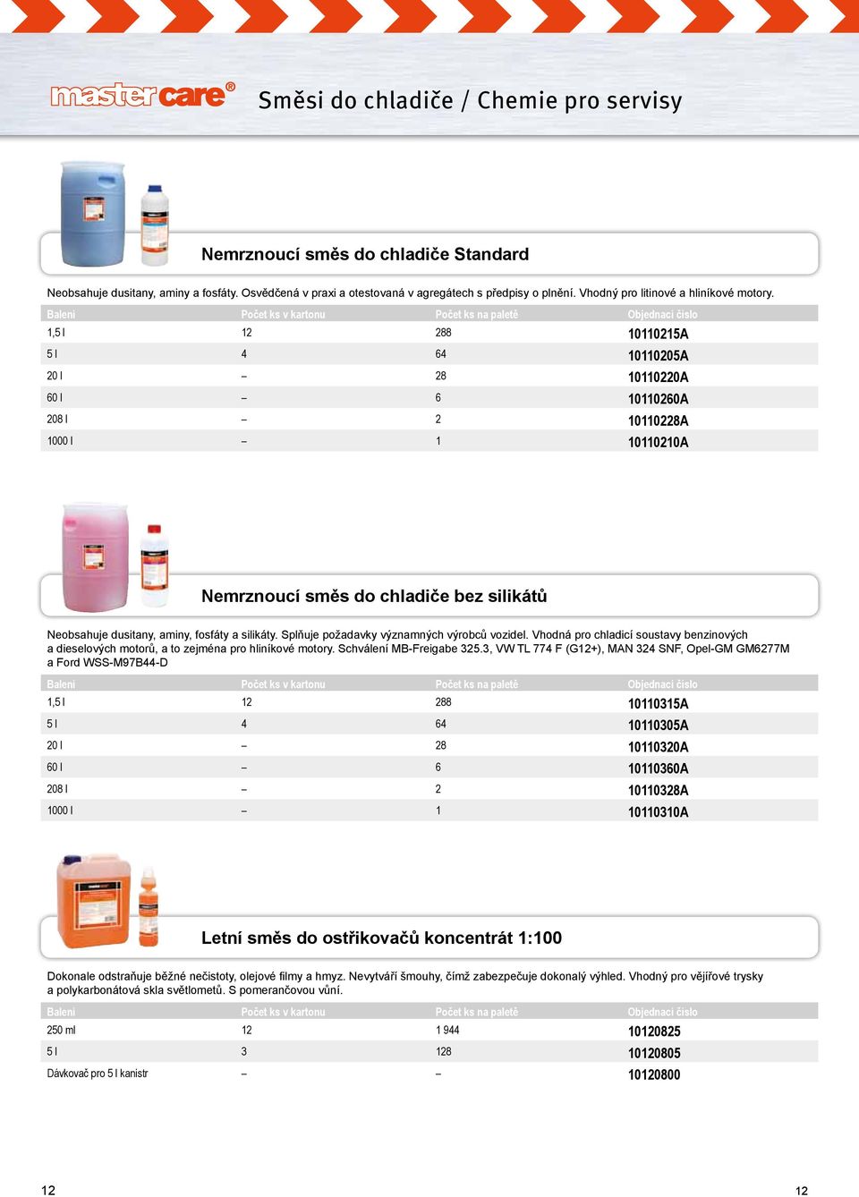 1,5 l 12 288 10110215A 5 l 4 64 10110205A 20 l 28 10110220A 60 l 6 10110260A 208 l 2 10110228A 1000 l 1 10110210A Nemrznoucí směs do chladiče bez silikátů Neobsahuje dusitany, aminy, fosfáty a