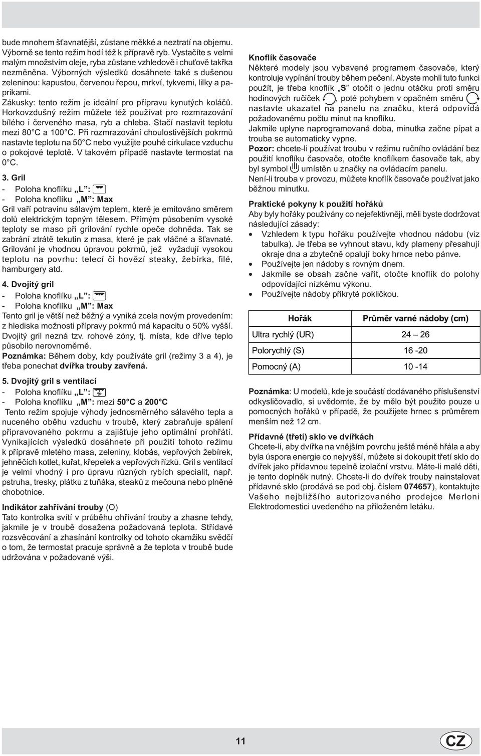 Horkovzdušný režim mùžete též používat pro rozmrazování bílého i èerveného masa, ryb a chleba. Staèí nastavit teplotu mezi 80 C a 00 C.