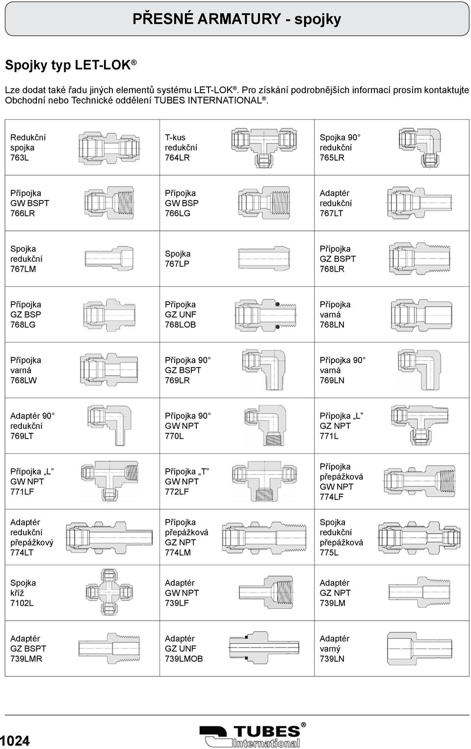 BSP 768LG Přípojka GZ UNF 768LOB Přípojka varná 768LN Přípojka varná 768LW Přípojka 90 GZ BSPT 769LR Přípojka 90 varná 769LN 90 redukční 769LT Přípojka 90 GW NPT 770L Přípojka L GZ NPT 771L Přípojka